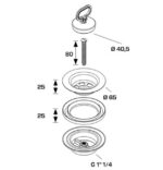 Витло за сифон за мивка 1″1/4 x ф65мм, неръждаема стомана, SIMPLEX Bonomini 0927MG54B7 - Image 2